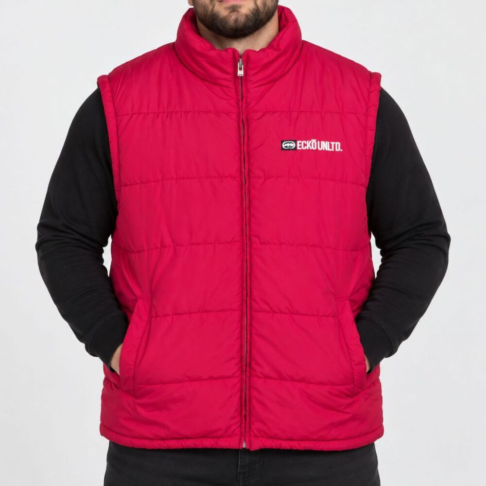 Ecko Unltd Puffer Vest Mens XL Red Quilted Embroidered Logo Y2K Streetwear
